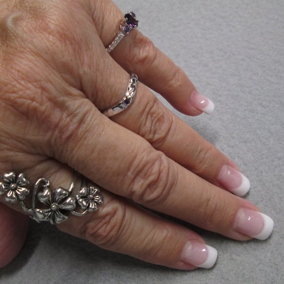 Exquisite Dainty Sterling Silver and AMETHYST Ring> Sparkling CZ's, Birthstone - Picture 5 of 6